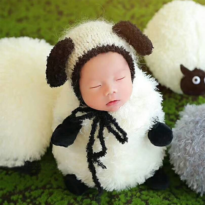 

Cute baby photo props sheep costume for newborn baby photography accessories infant boy girl photo shooting knitted stretch gift, White