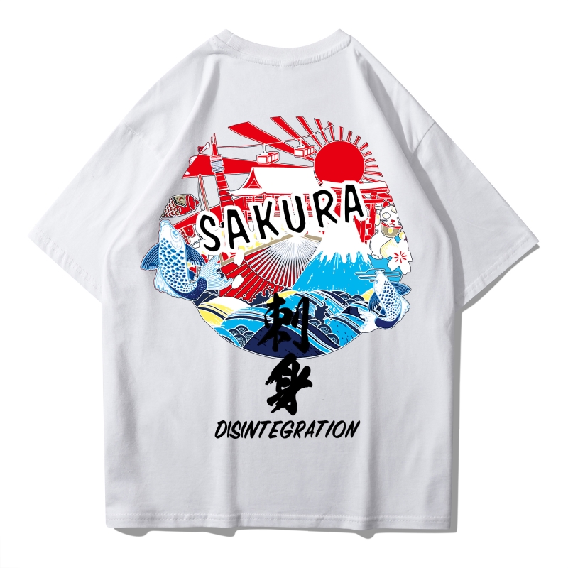 

Japanese Men Tshirt Hip-Hop Printed 100% Cotton T-shirt Loose O-neck Summer Short Sleeve T-shirt Men' Clothes, Black