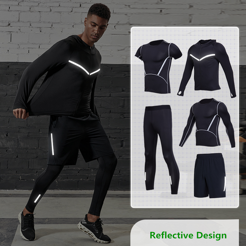 

Wholesale-Vansydical Men Running Sets Tracksuits 5pcs Sportswear Gym Compression Tights Men Sports Suits Fitness Shirt Hooded Training, Btc4289