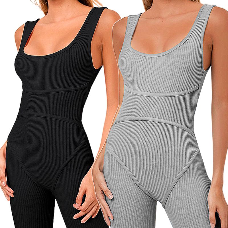 

Women Sleeveless One Piece Jumpsuit Sexy Ribbed Knit High Waist Bodycon Playsuit Biker Shorts BuLift Sport Rompers, Black