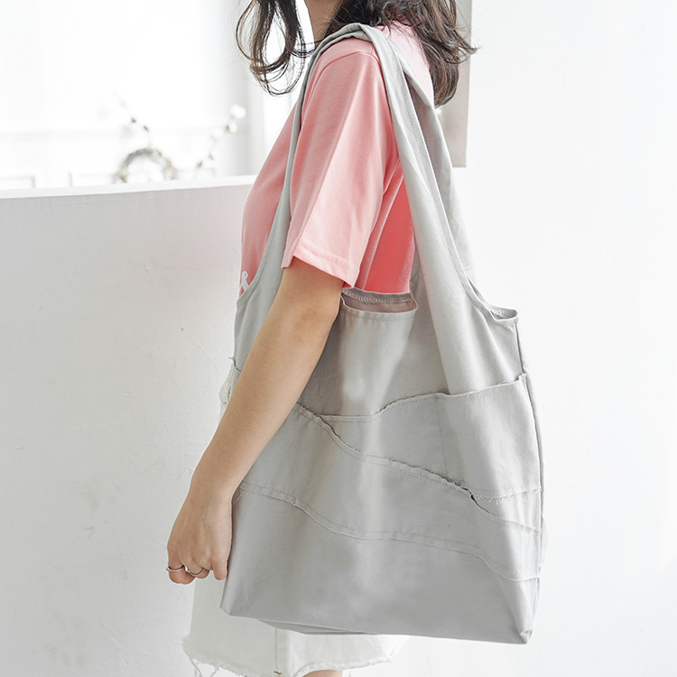 

Fashion Twill Cotton Shoulder Bag Bulk Bags Simple Solid Color Splicing Portable Cloth Home Practical Storage Bag