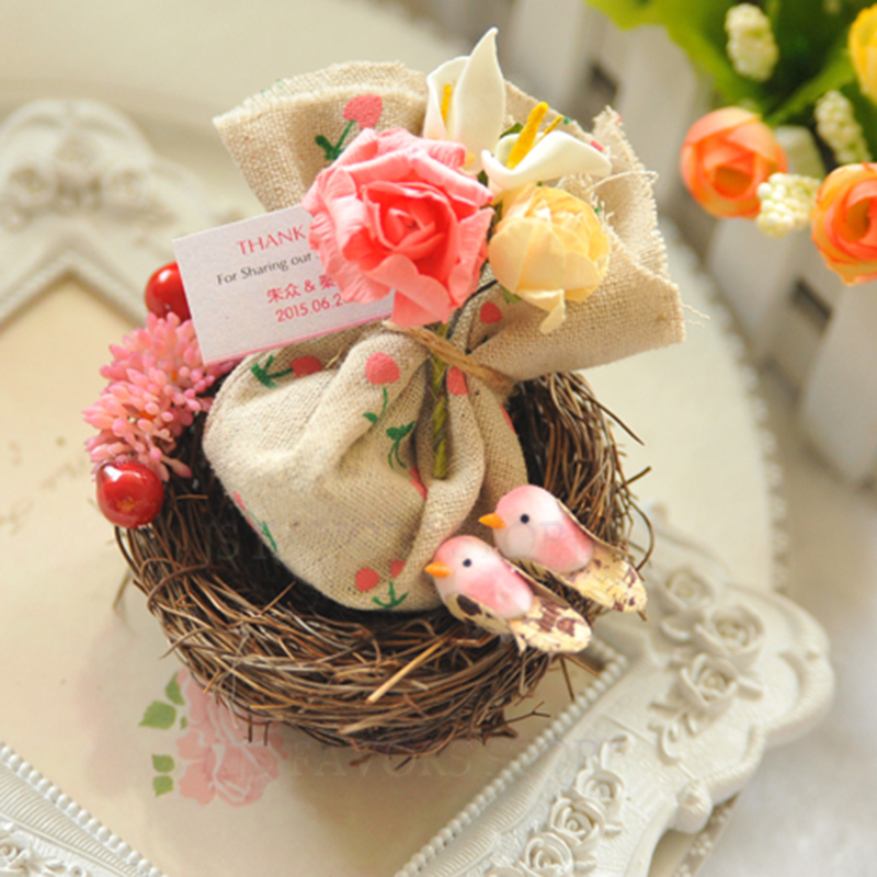 

30pcs Forest ethnic theme bird nest burlap pigeon engagement Wedding Baby shower Birthday party Gift Favor chocolate Candy bag