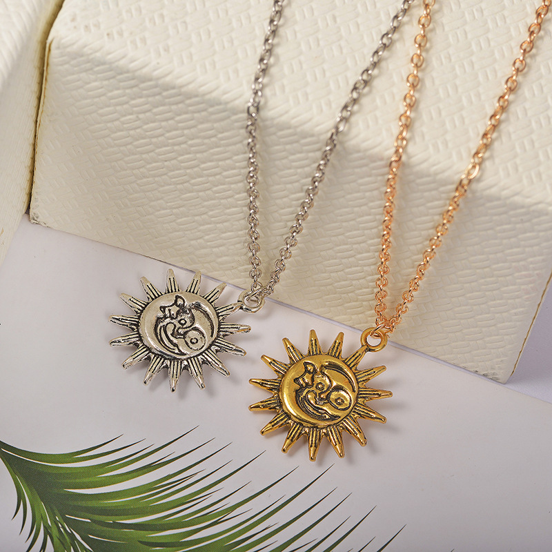 

pretty Sun Pendant Necklace Long Sweater Chain Necklace Choker Necklaces Sun moon necklace