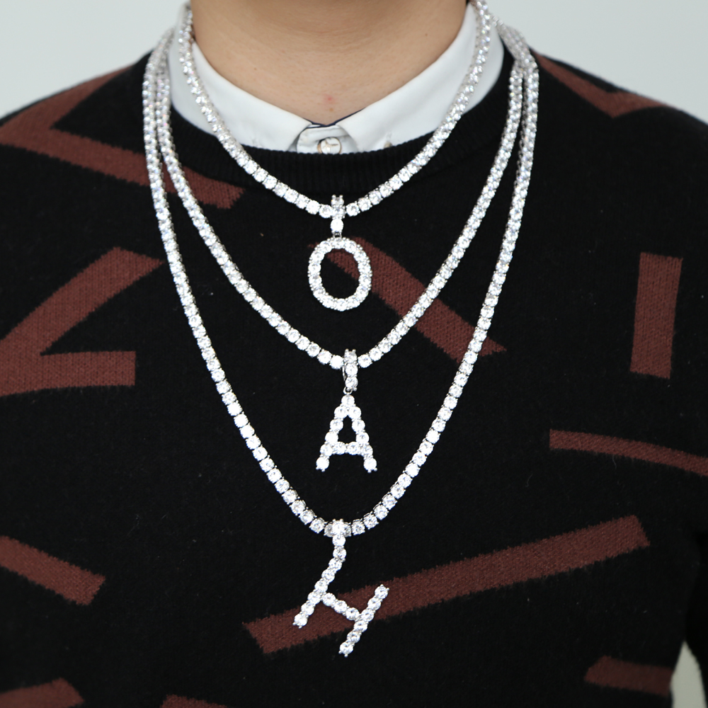 

A-Z Women Men Rock hip hop bling jewelry iced out cz Alphabet pendant personalized Name tennis chain Initial Necklace