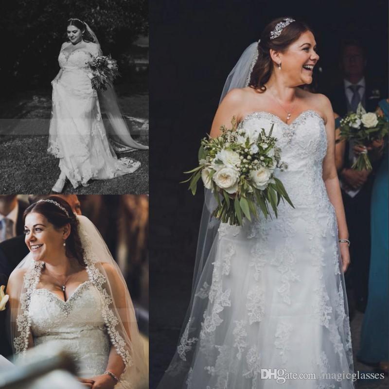 

New Fashion Plus Size Mermaid Wedding Dresses Lace Applique Sweetheart Tulle Crystal Pregnant Wedding Dress Bridal Gowns vestidos de novia, Same as image