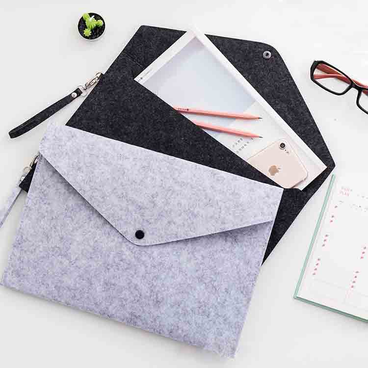 

50pcs Oranizer pouch A4 Document File Bags with Snap Button Filing Envelopes felt file paper Folders gift promotion, Black