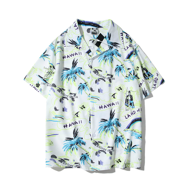 

Men's Top Shirts with Short Sleeves Hawaiian Shirt Men's Short Sleeve Shirt Coconut Tree Print Beach Flower, Blue