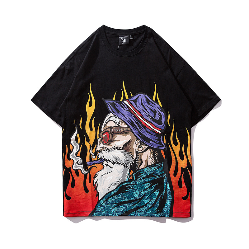 

2019 Summer Women New Fashion Korean Version Loose Hip Hop Short Sleeve T Shirt Personality Printing Cotton T-shirt For Men, Black