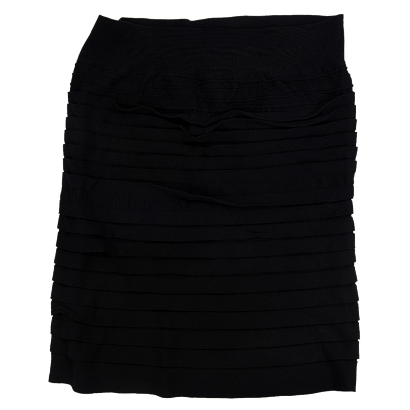 

Womens Bandage Bodycon Skirt Ladies Ribbed Panel Stretch Mini Party Skirt - Black