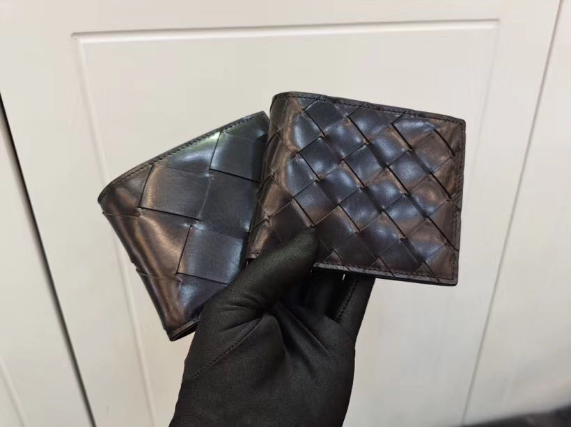 

2020041801 black genuine leather braided woven short wallet italy calfskin italy, Big check