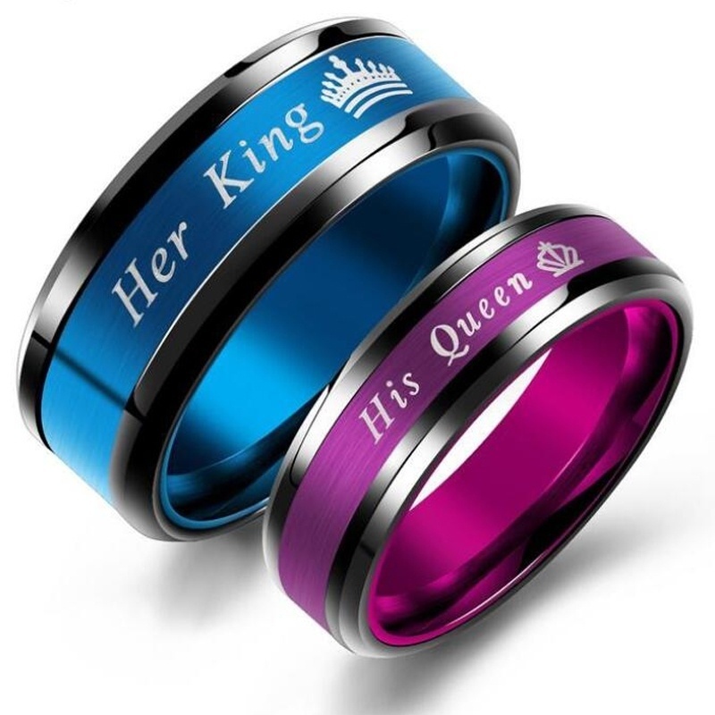 

2020 Hot Sale Classic Jewelry Blue Stainless Steel Her King / His Queen Ring Valentine's Day Gift Anniversary Couple Ring
