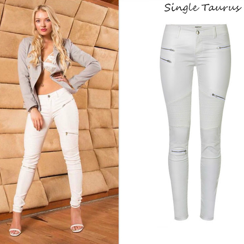 ladies white leather pants