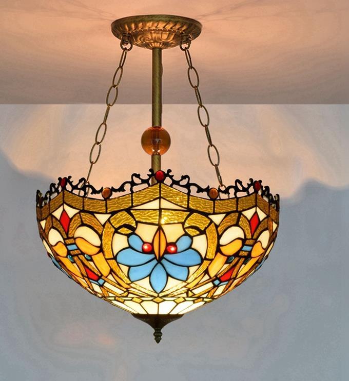 

European creative lamps Tiffany stained glass anti-chandelier living room restaurant bar chandelier 40CM lamp decorative