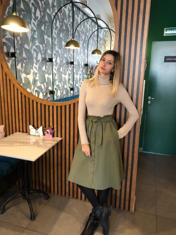 

2020 Fashion Summer Autumn Skirts Womens Midi Knee Length Korean Elegant Button High Waist Skirt Female Pleated School Skirts, Beige