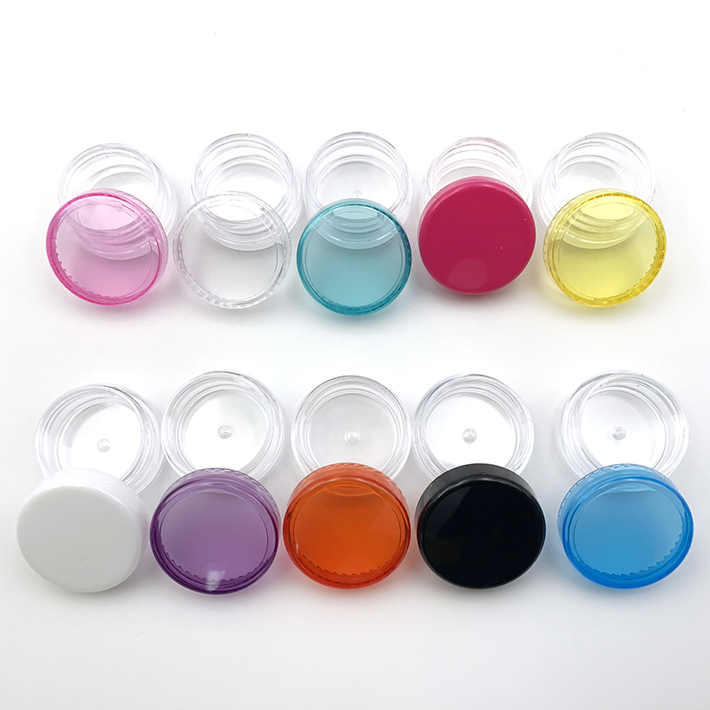 

3g 3ML 5g 5ML Round Colorful Clear Plastic Cosmetic Container With Screw Cap Cream Wax Oil Jar Lip Balm Pill Storage Vial Bottle