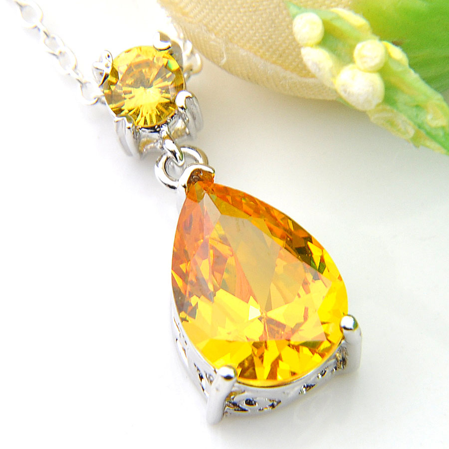 

Half Dozen 12 PCS/Lot Mix Color Water Drop Crystal Peridot Morganite Gemstone Silver Woman Necklace Pendant Wedding Pendant Jewelry