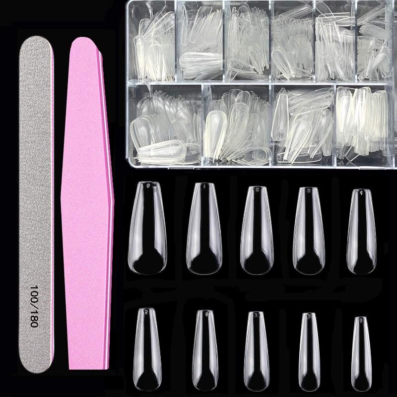 

500pcs Nail Tips Clear Fake Nails With Nail Files Coffin Nails Acrylic False Clear Acrylic DIY Art