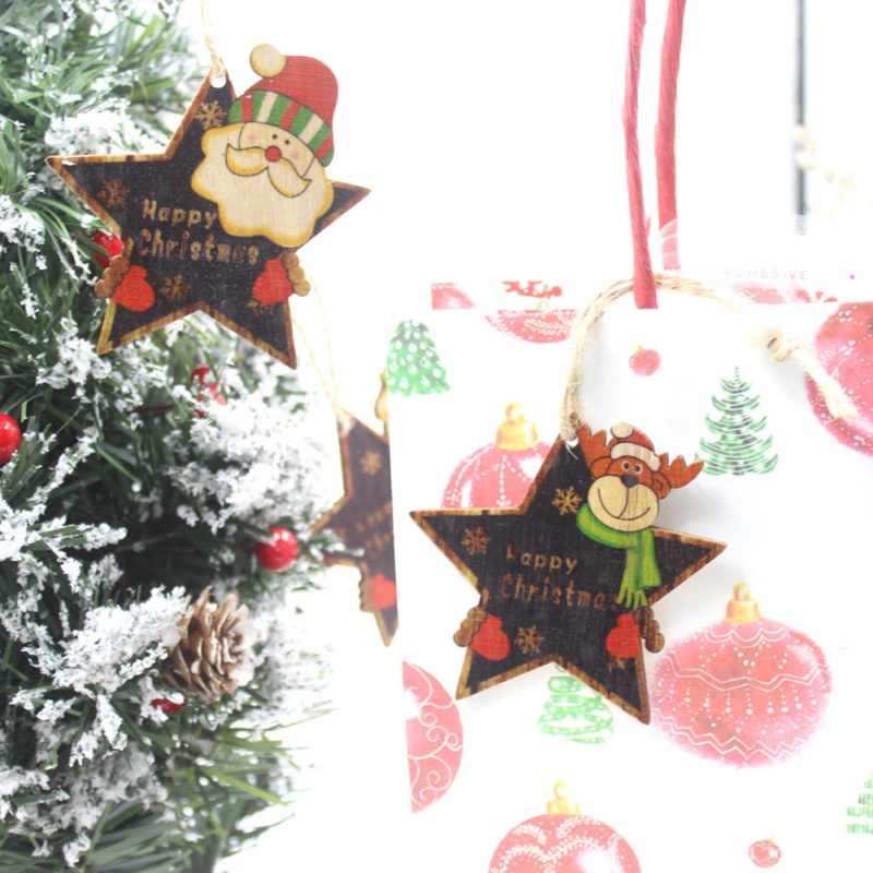 

3PCS Five-pointed Star Wooden Board Christmas Tree Hanging Decoration Festive Party Supplies Christmas Hanging Decoration