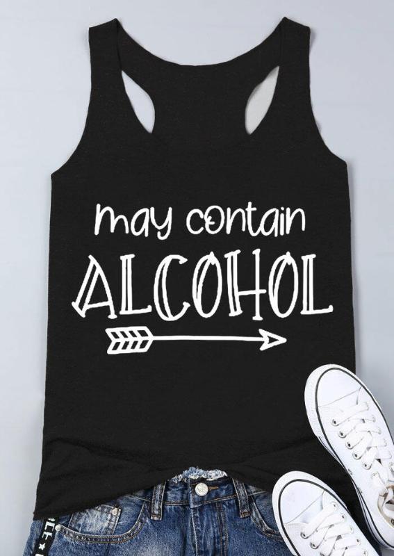 

May Contain Alcohol Arrow Tank Tops Women's Funny Vest Fashion Clothes tees sexy woman shirts tees, Yellow-black text