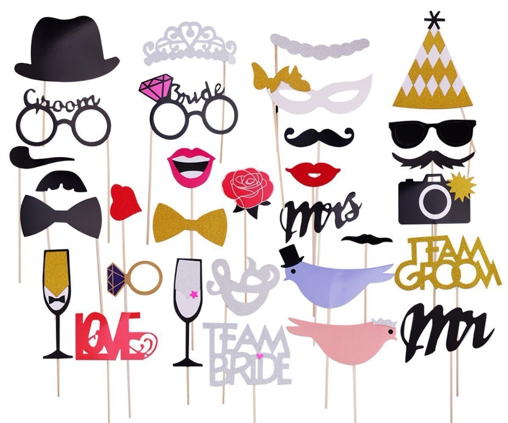 34Pcs Party Props Photo Booth Moustache Birthday Engagement Wedding Funny UK