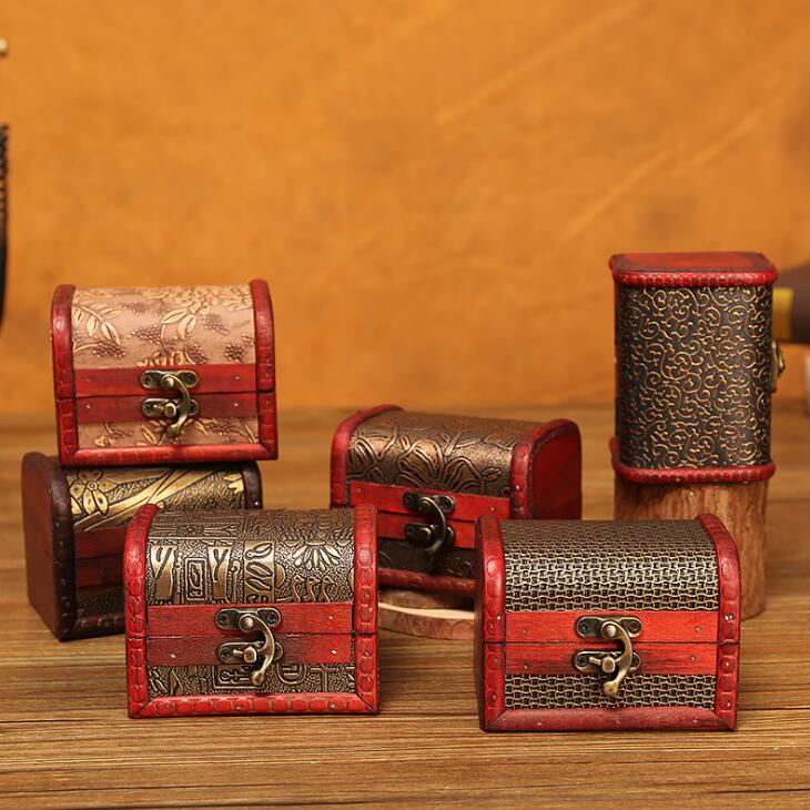 

free shipping 200pcs Vintage Jewelry Box Organizer Storage Case Mini Wood Flower Pattern Metal Container Handmade Wooden Small Boxes LX2237, As show