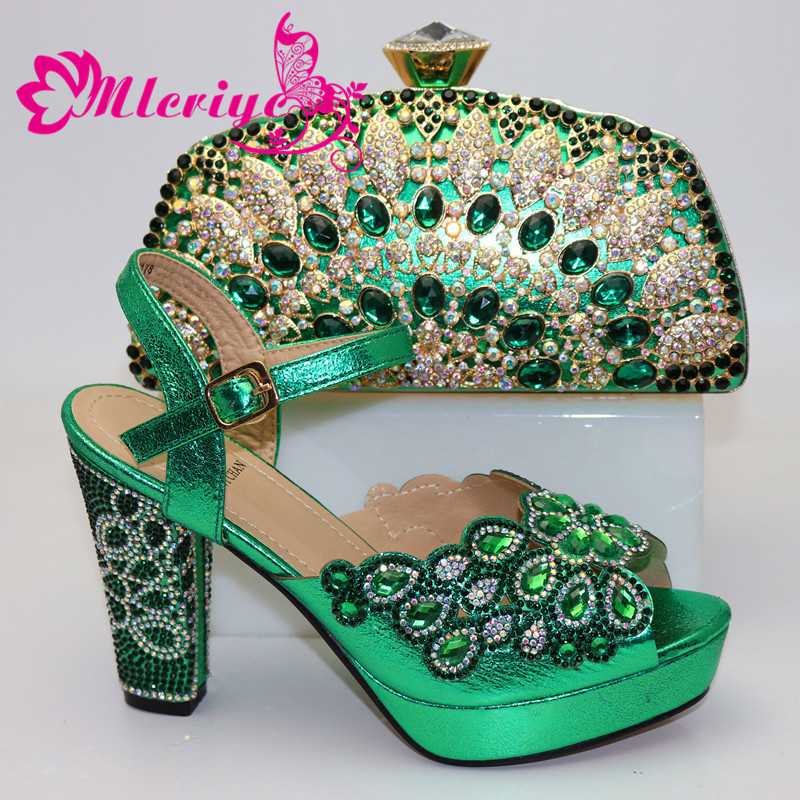 

African Shoes and Matching Bags Italian Nigerian Women Wedding Shoes and Bag Set Decorated with Rhinestone Women Shoes High Heel, Gold