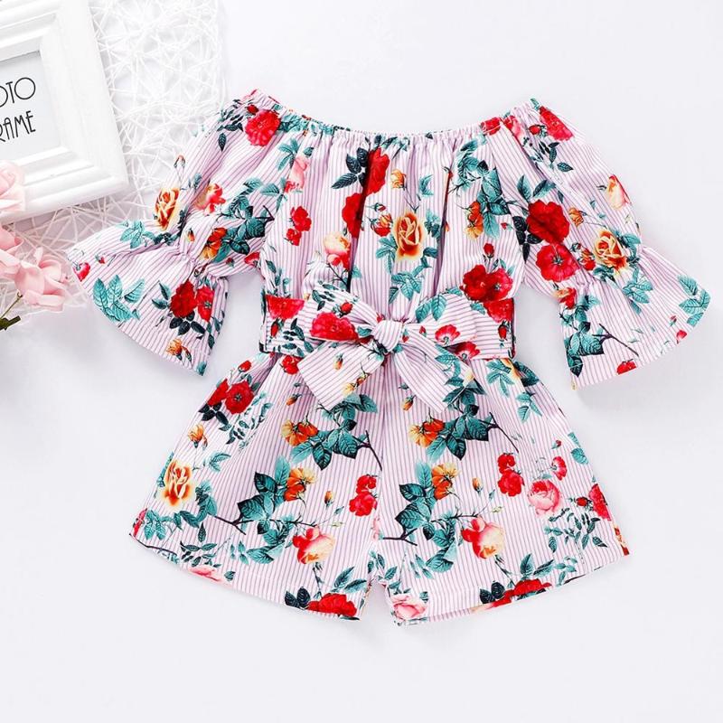 

Baby Girl Clothes Summer Off Shoulder Flower Print Short Sleeve Romper Jumpsuit One-Piece Outfit Summer Clothes, White