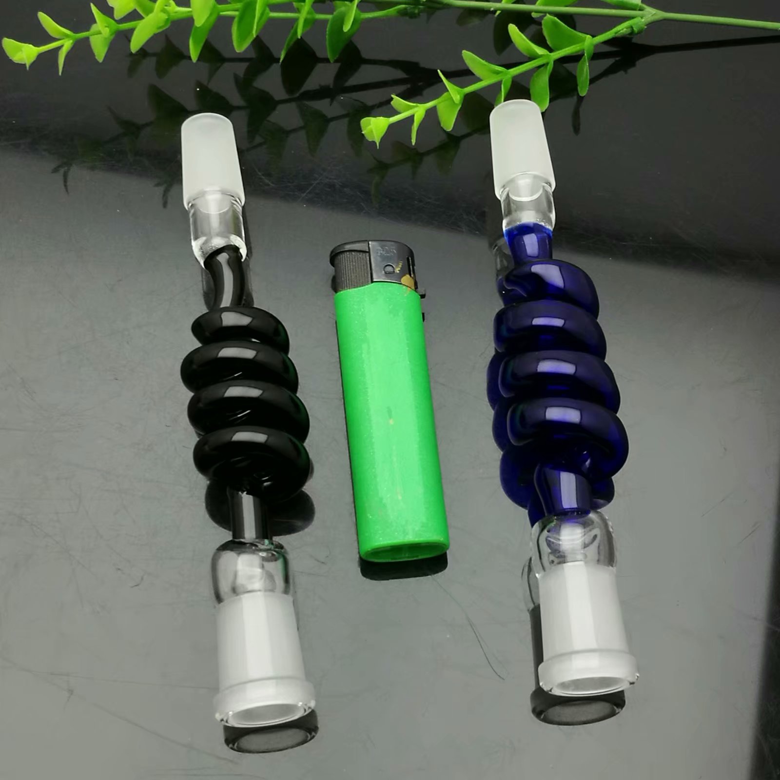 

Coloured spiral glass adapter Glass water hookah Handle Pipes smoking pipes High quality free shipping