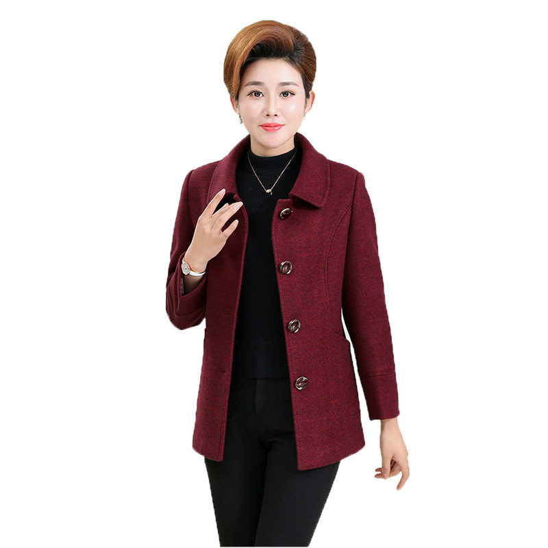 

Mom woolen coat women red green plus size tops jacket 2019 autumn winter new korean lapel long sleeve fashion blends coat JD704