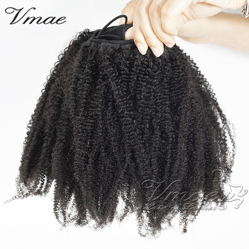 Horsetail Human Virgin Hair Afro Kinky Curly 120g 4A 4B 4C Tight Hole Drawstring Ponytails Human Natural Color Hair Extensions