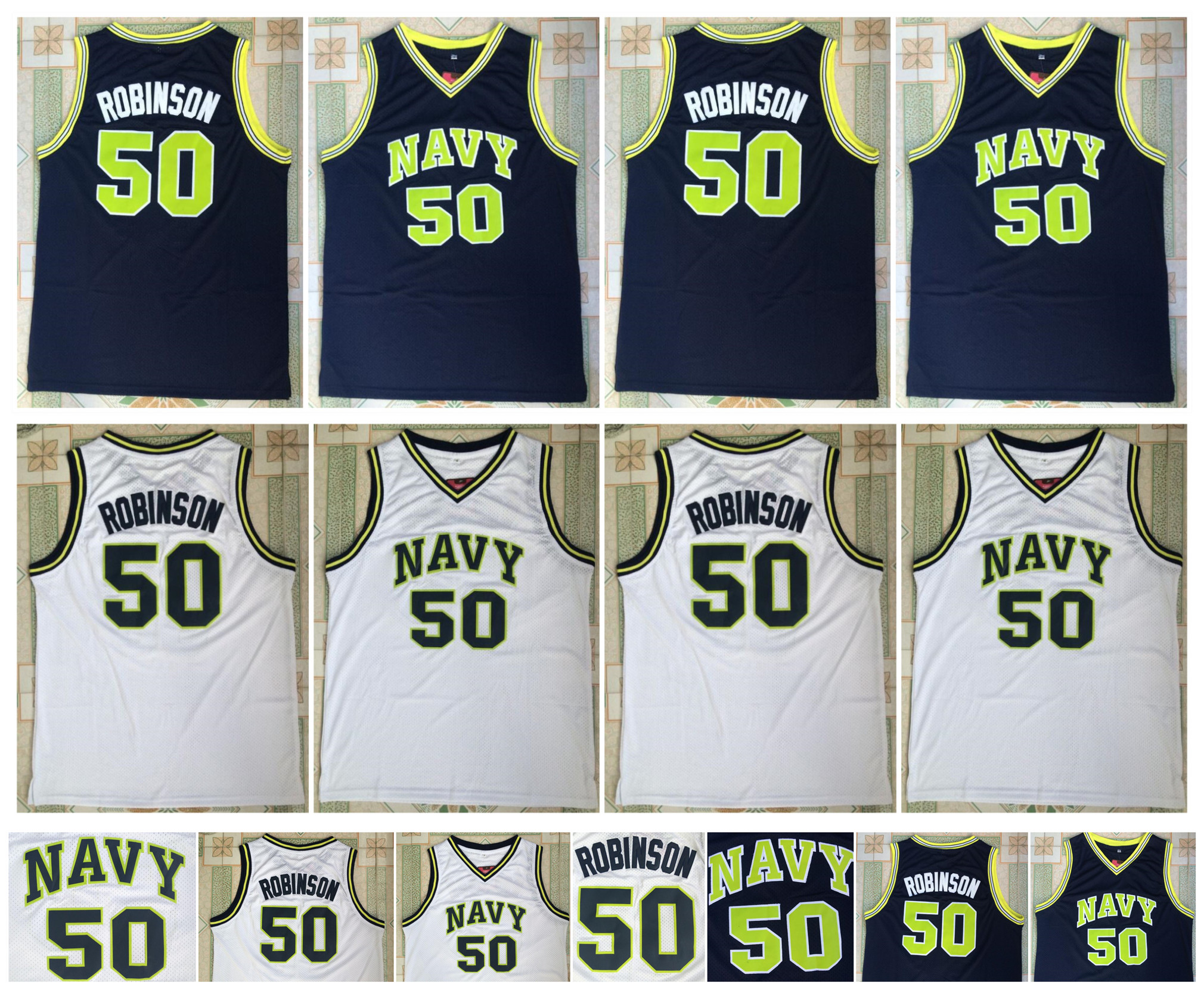 

50 David Robinson Jersey Naval Academy Navy Midshipmen High College Basketball Jerseys White Black Sport Shirt Top Quality ! -XXL