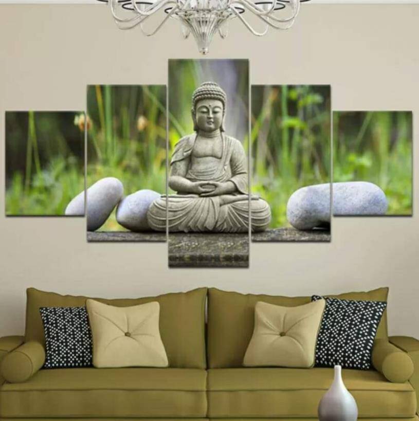 

HD Print 5pcs Canvas Wall Art Stone Buddha Painting Modern Home Decor Wall Art Picture for Living Room Decor Painting No Frame