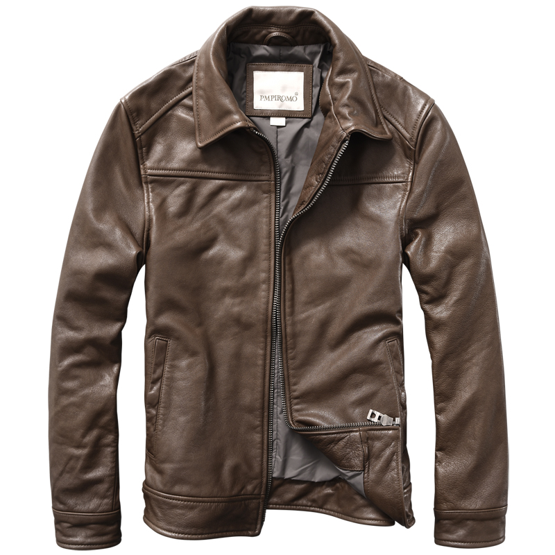 

Lapel New Cow Genuine Mens Slim Fit Brown Leather Jacket Men's Clothing Winter Coat, Black