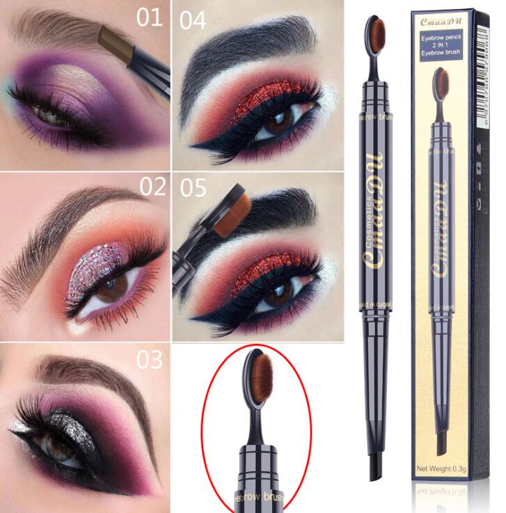 

2 in 1 Eyebrow Pencil + Eyebrow Brush Long-lasting Natural Eyebrow Pen Waterproof Black Cosmetics Paint Tattoo Eye brow Makeup