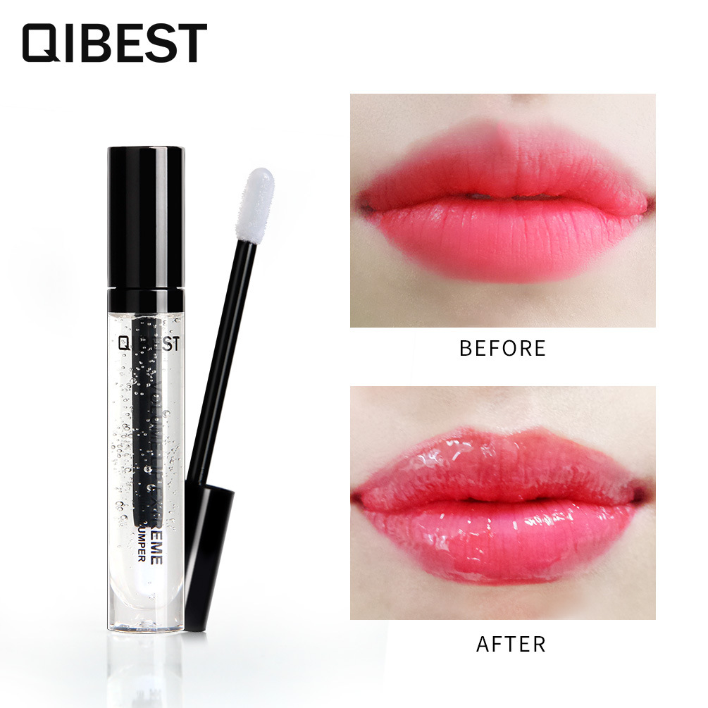 

QIBEST Lip Plumper Gloss Volume Lips Extreme Moisturizer Plump Oil 3D Transparent Waterproof Clear Plumping Makeup