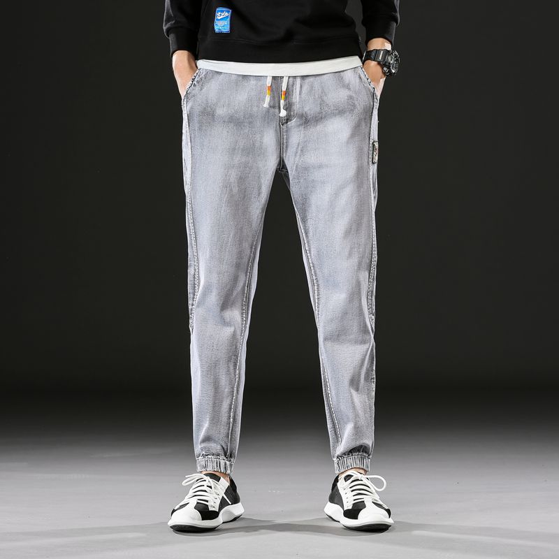 

Spring Autumn New Cotton Stretch Elastic Waist Jeans Men Fashion Trend Casual Harem Pants Denim Trousers Youth Men's Clothing, Black