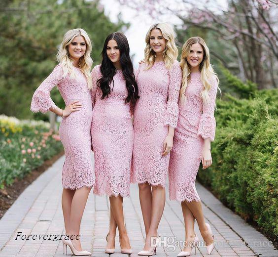 

2019 Cheap Summer Country Garden Lace Bridesmaid Dress Sheath Jewel Neck Wedding Party Guest Maid of Honor Gown Plus Size Custom Made