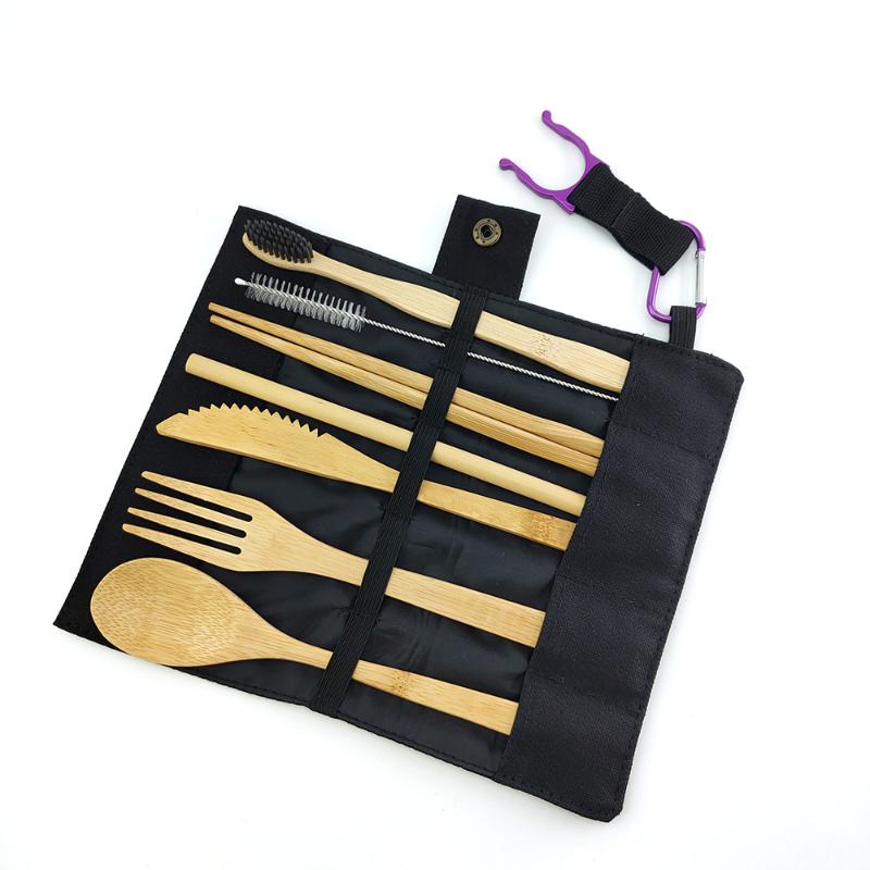 

Bamboo Cutlery Set Bamboo Flatware Set Travel Utensils To-Go Reusable Tableware Travel Cutlery with Buckle Hanging Hook