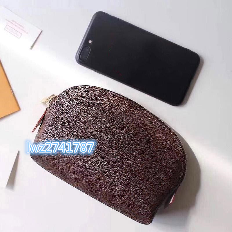 

New arrival fashion Bag high quality classic Women Cosmetic Bag Clutch Bag Handbag Real Leather with dustbag and box, Brown letter