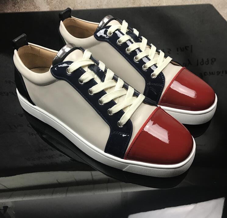Factory Wholesale Patchwork Leather Men's Sneakers Flat Red Bottom Junior Elegant Designer Red Sole Casual Walking With Original Box