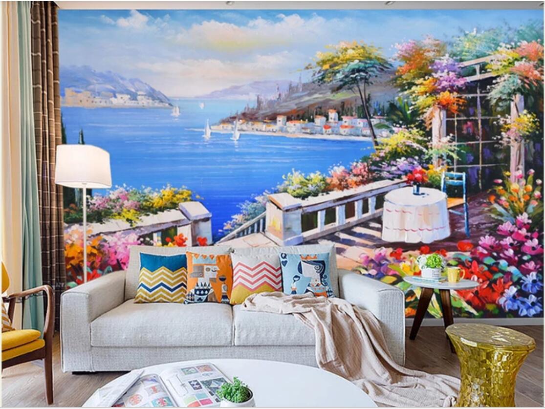 

3d room wallpaper on a wall custom photo mural Sun garden Mediterranean oil painting landscape mural background wallpaper for walls 3 d, Non-woven fabric