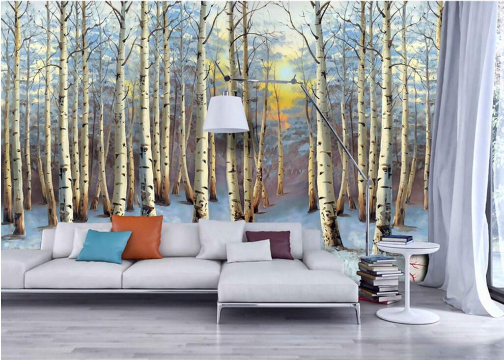 

WDBH 3d wallpaper custom photo HD landscape painting poplar forest sunset room home decor 3d wall murals wallpaper for walls 3 d living ro, Non-woven