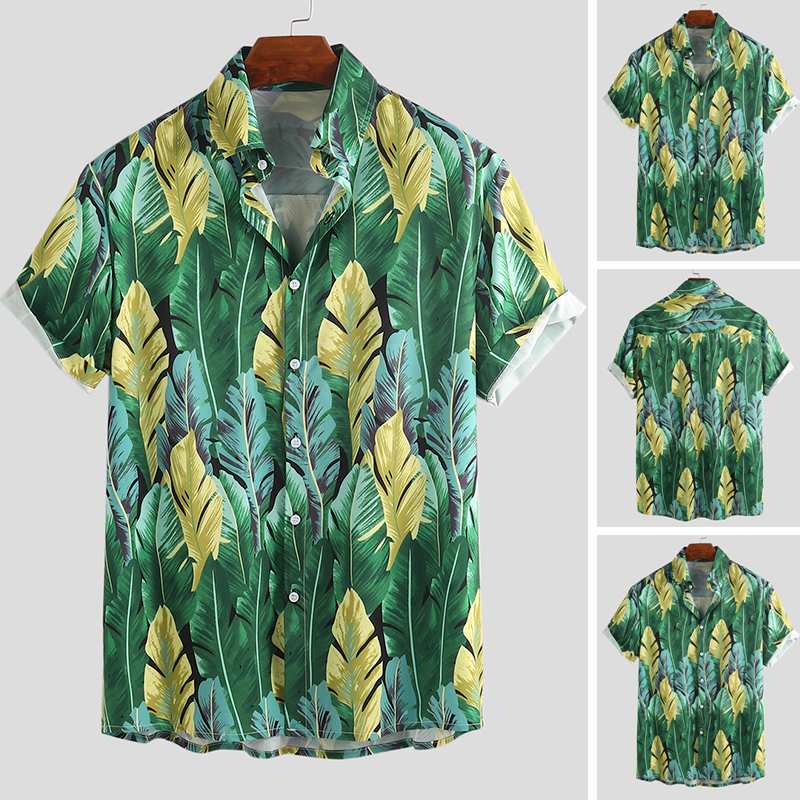 

Printing Men Hawaiian Shirt Breathable 2020 Brand Button Casual Short Sleeve Fashion Mens Beach Shirts Streetwear Camisas Hombre, Green shirt