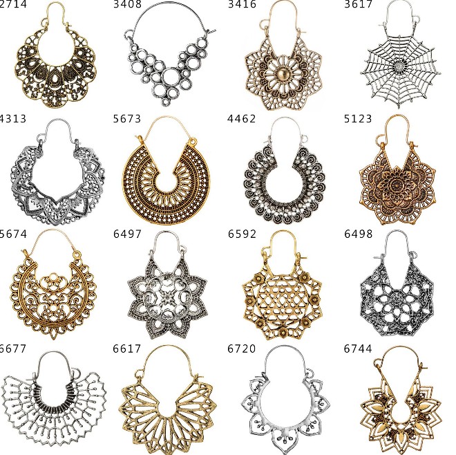 

Tribal Boho Gypsy Crescent Earrings- Fringed Floral Theme Ethnic Chandbaali Moon Jewelry Chandelier Earrings In Antique Gold Tone For Women