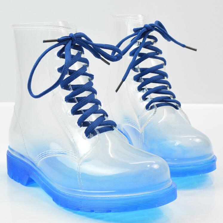 

Hot Sale-mens Colorful Crystal Clear Flats Heels Water Shoes Female Rainboot Martin Rain Boots, Transparent