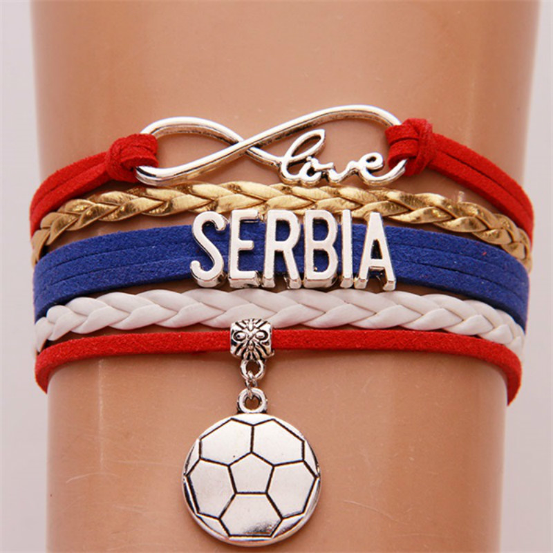 

Infinity Love Serbia Bracelets Bangles Soccer Charm Braided Pu Leather Bracelet Jewelry For Women Men Hot Drop Shipping
