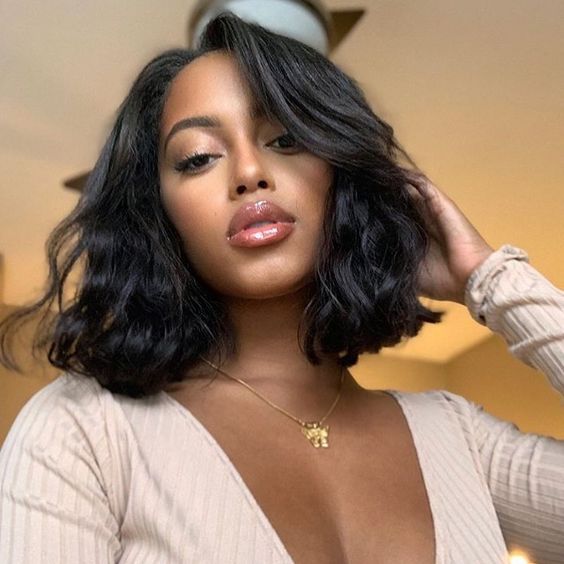 

top quality ladies' hairstyle brazilian hair African Americ natural wig simulation human hair short bob loose wave wig for woman, Black