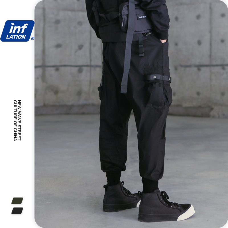 

INFLATION Mens Multi Pockets Pants Back Streets Of Harajuku Techwear Cargo Streetwear Techwear Men Joggers, Black