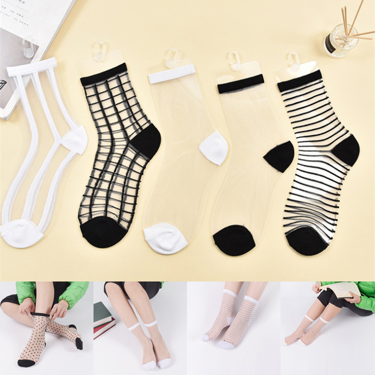 

10 styles Hipster Harajuku Ankle Socks Women Fashion Transparent Stripe Short Female Summer Women's Socks Summer Black White sock DHL JY466, #01