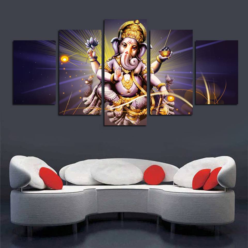 

Canvas Pictures Wall Art HD Prints 5 Pieces Ganesha Paintings Modular Living Room Elephant Head God Poster Home Decor No Frame